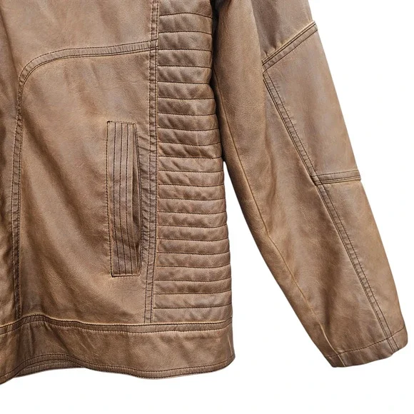 Buckle Black Jacket Mens XL Brown Faux Leather Moto Style Full Zip Distressed